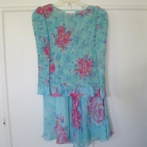 Vintage Judy Hornby Couture dress, aqua, Sz 8